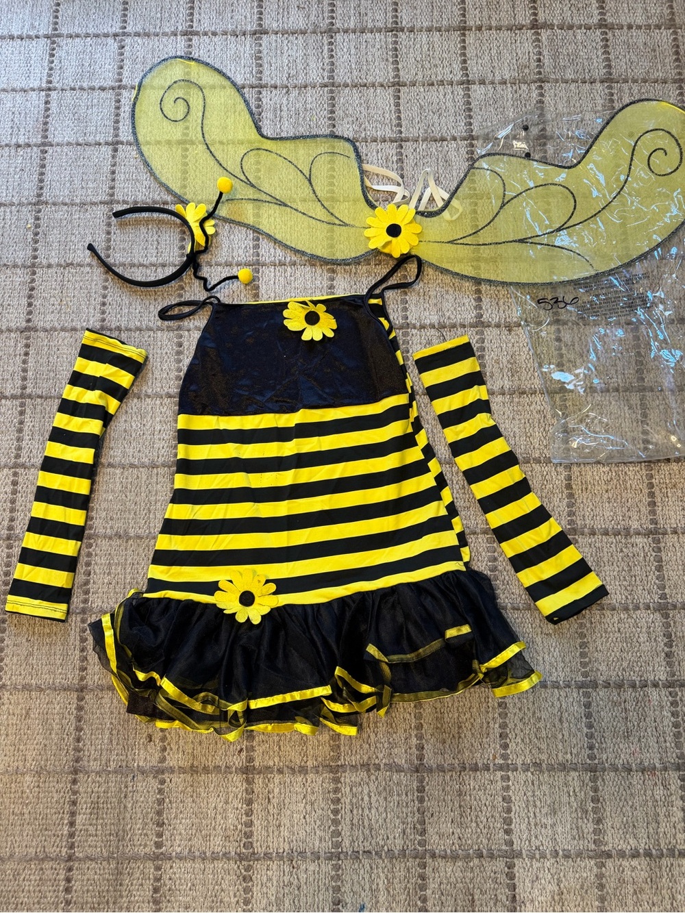Kids Bee Costume Dress with Wings & Accessories - Yellow Black